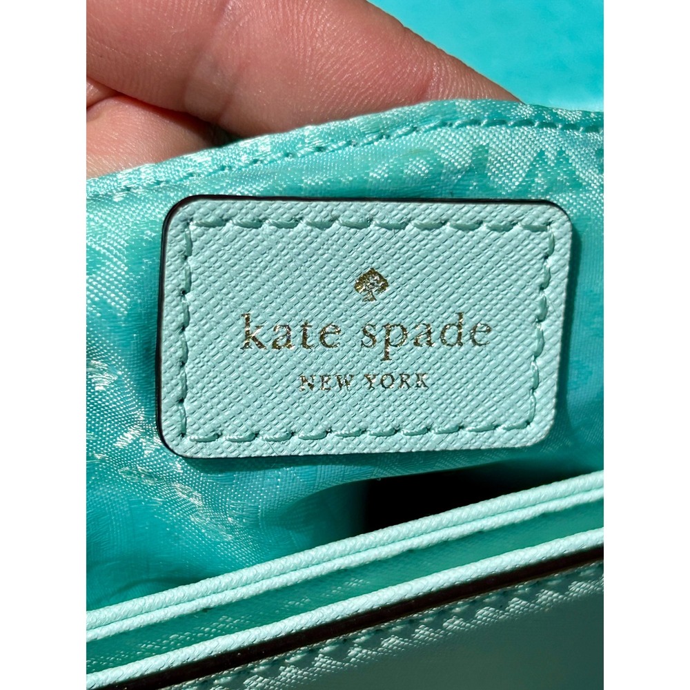 Kate Spade Mint Green Saffiano Leather Crossbody Bag Gold Logo Purse - Picture 8 of 10